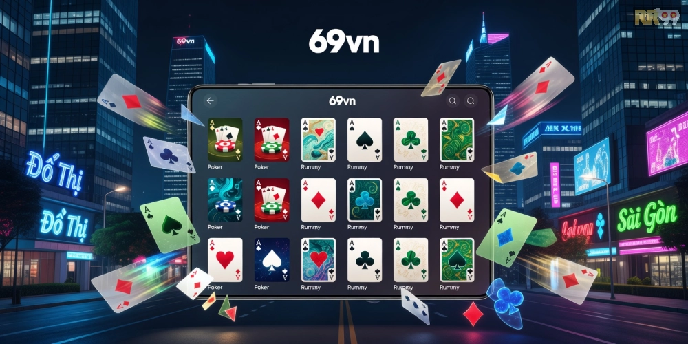 Hình minh họa khái niệm game bài online 69vn với giao diện hiện đại và các lá bài đa dạng